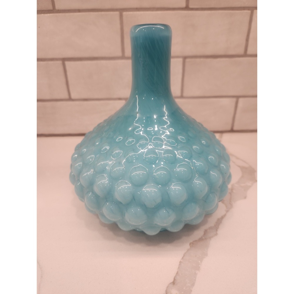 Dwell Studio By Global Views Glass Hobnail Style Bulb Vase Robin's Egg Blue Opal